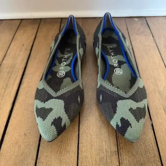 Rothy’s The Point Blue Halo Olive Green Camo Flats 8.5 - Picture 7 of 10